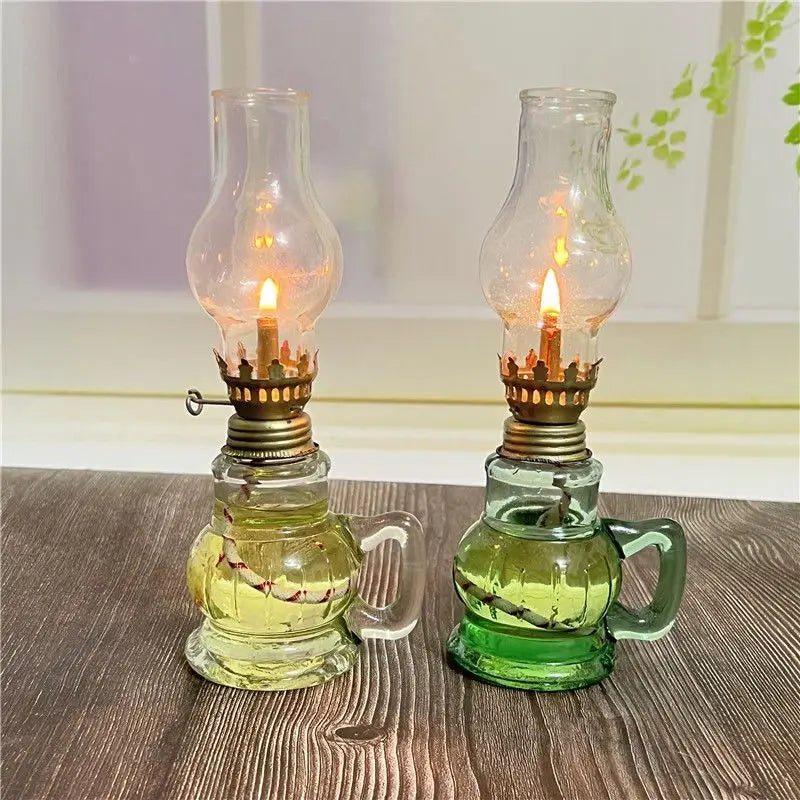 Classic Mini Glass Oil Lantern For Romantic Desktop Decor