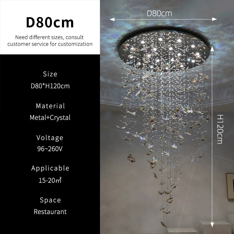 Crystal Butterfly Pendant Chandelier Kitchen Island Living Room