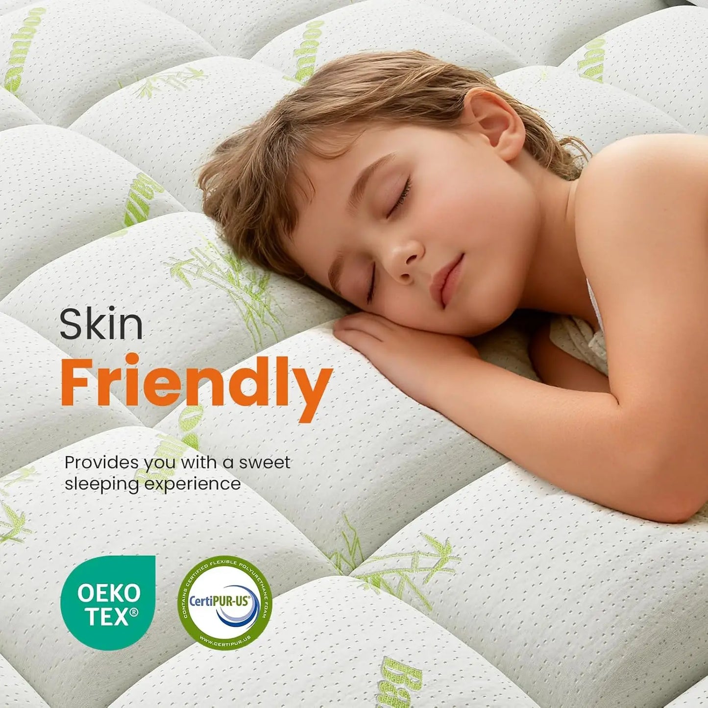 Ultra-Soft Cooling Bamboo Mattress Topper, Breathable Pillow-Top Pad with Deep Pockets for Hot Sleepers