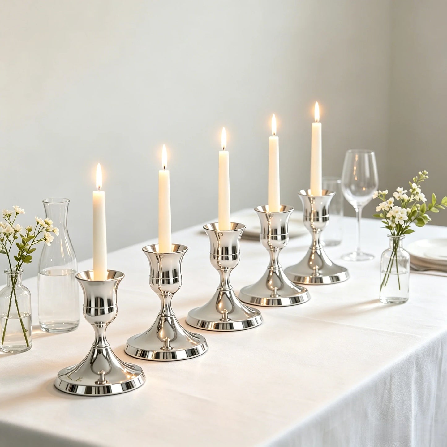 New Sliver Low Profile Candle Holder Sets Minimalist Pillar Candlestick in 3 Sizes Decorative Candle Stand for Table Centerpiece