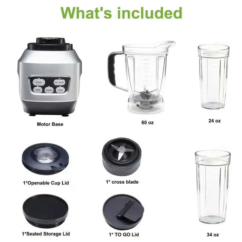 Countertop Blenders for Kitchen with 23 34 60oz BPA-Free Portable Cups, Professional Smoothie Maker with Four Programs for Shakes, Sauces, Juice and Ice Crushing
