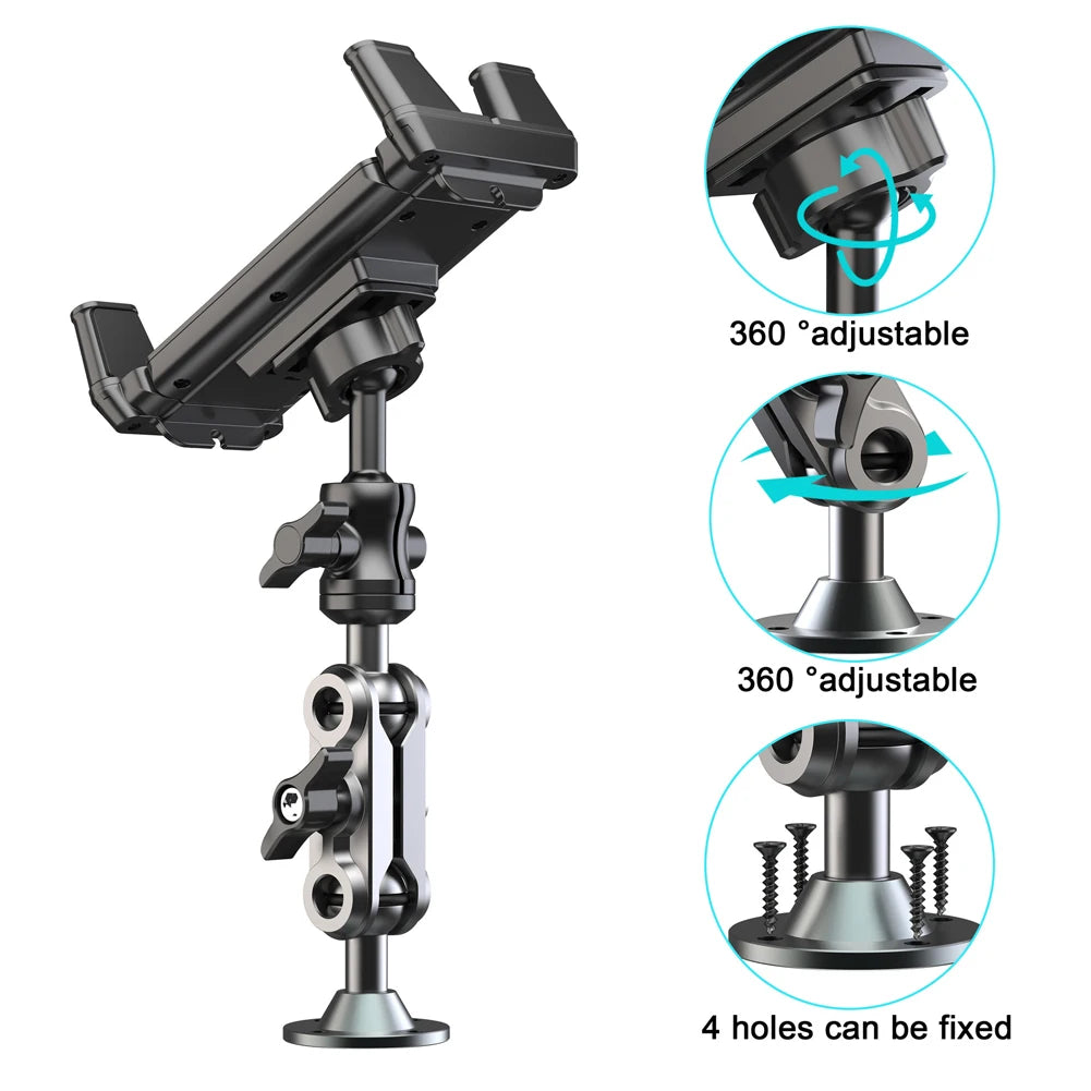 Heavy Duty Tablet Holder with Screw 2-Stage Phone Stand 360 Degree Rotable Car Dashboard Phone Mount for Car Bike Boats Trucks