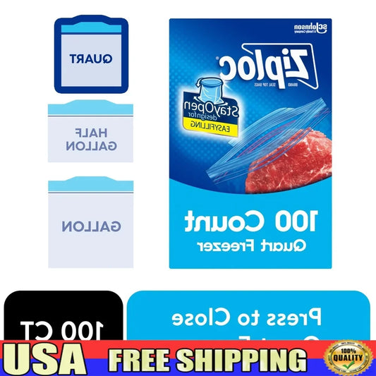 Stay Open Design Freezer Bags Grip n Seal Technology Reusable 100 Count Ideal Soups Sauces Stews Meal Prep Lock Out Freezer Burn