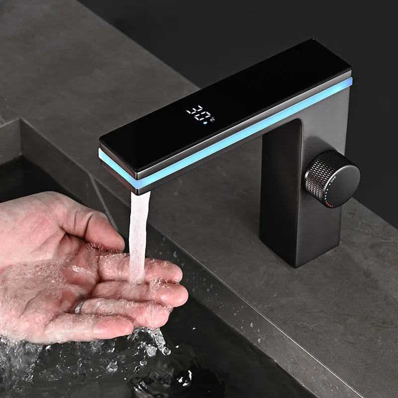 Smart LED Brass Deck Mounted Basin Faucet With Display