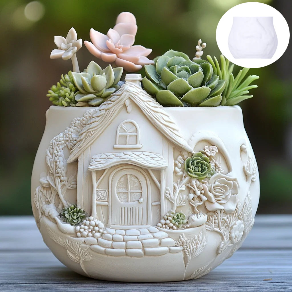 Witch Magic House Relief Pumpkin Succulent Plant Flower Pot Resin Mold  House Relief Storage Box Castle Candle Cup Gypsum Molds