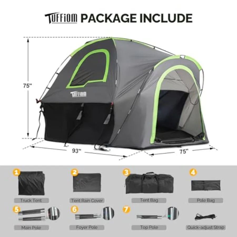 Update 5.5-6ft Pickup Truck Tent for Camping Truck Bed Tent with Reinforcement Fiberglass Poles PU2000 Waterproof and Rainfly f