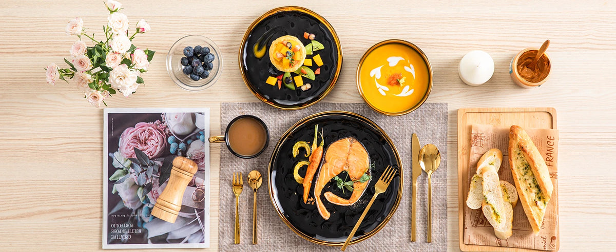 Premium Ceramic Dinnerware Set With Contemporary Decorative Rim Design
