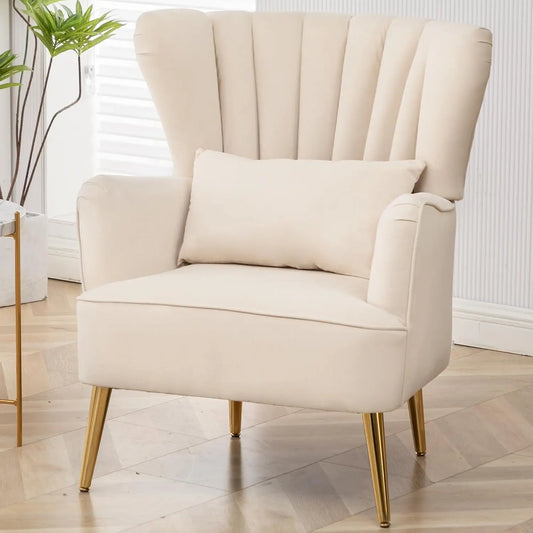 Beige Wingback Armchair Upholstered Reading Chair Bedroom Living Room Small Spaces with Pillow Customized
