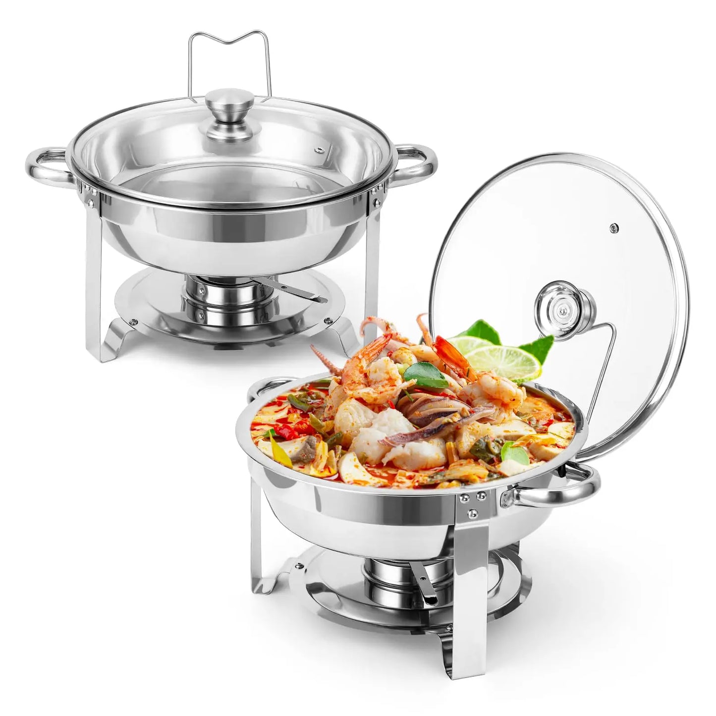 2/4Pack 5QT Round Stainless Steel Chafing Dishes – Buffet Food Warmer Set with Visible Glass Lids, Food & Water Pans, Buffet Server – Perfect for Parties, Weddings, Catering ﻿