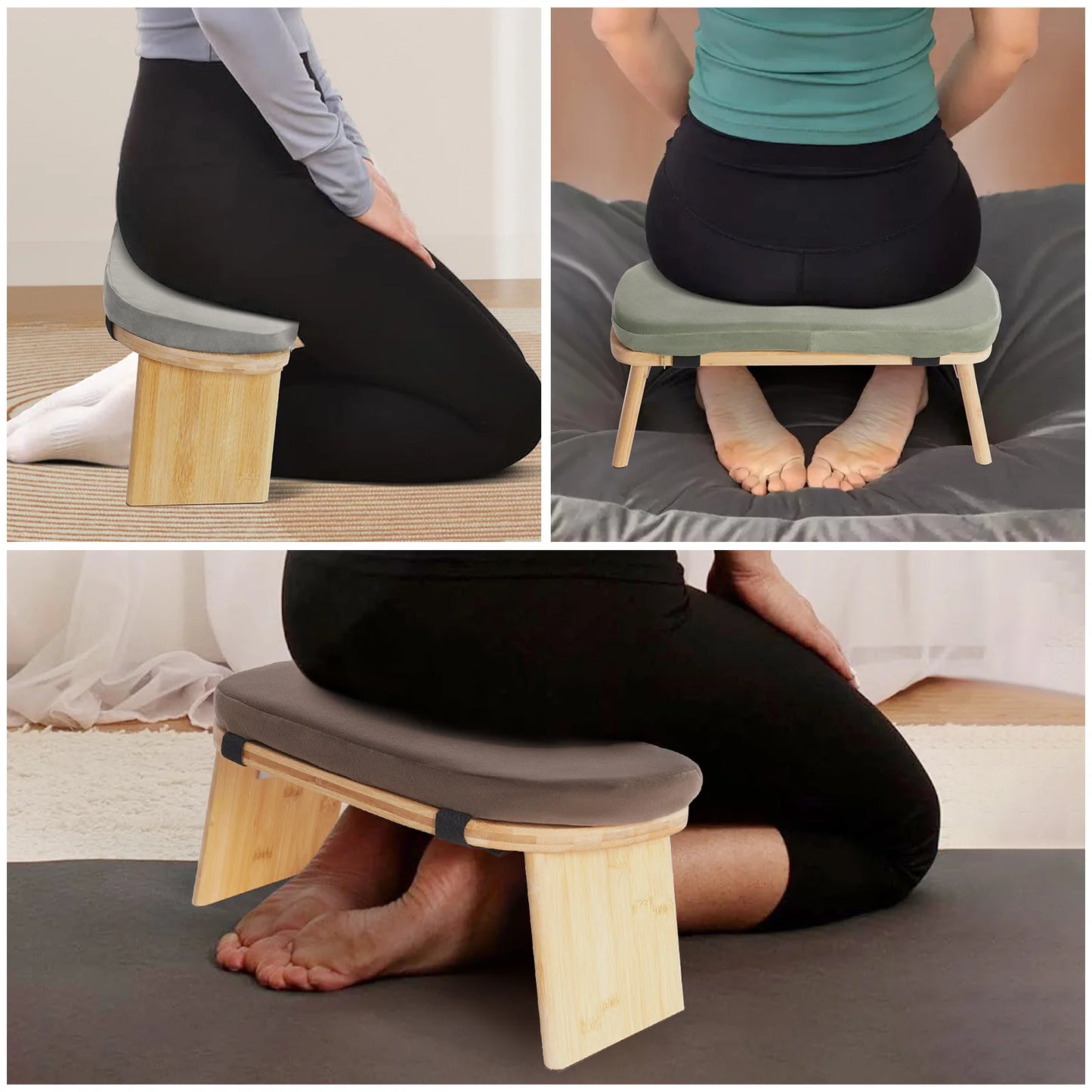 Bymaocar Meditation Bench, Foldable& Ergonomic Meditation Stool, Foldable Kneeling Meditation Bench  Coffee/Gray/Green Color