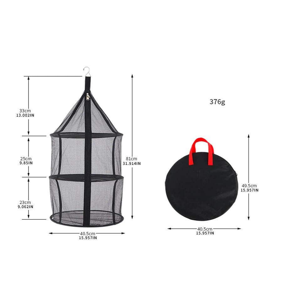 Camping Supplies Three-Layer Folding Storage Net With Zipper Dry Rack Herb Bag For Herbs Flowers Buds Plants Tableware Fruits