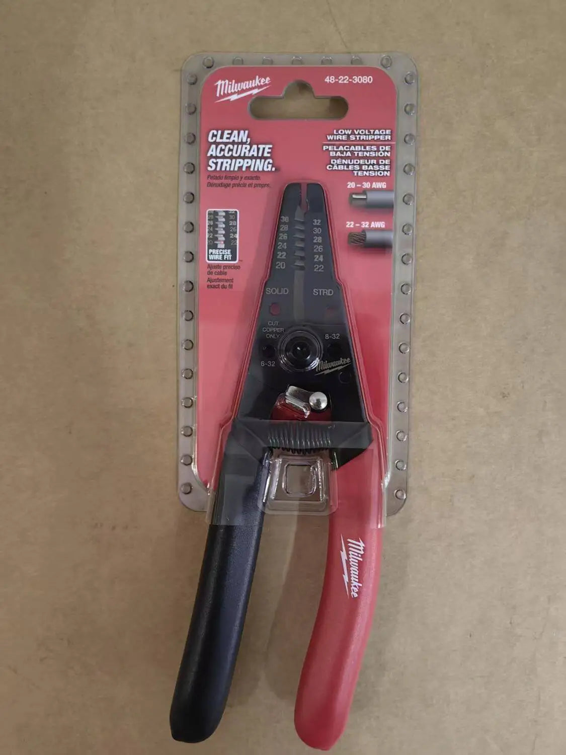 Milwaukee 48-22-3080 AWG Low Voltage Dipped Grip Wire Stripper Cutter Durable Precise Quick Cutting Hand Tools
