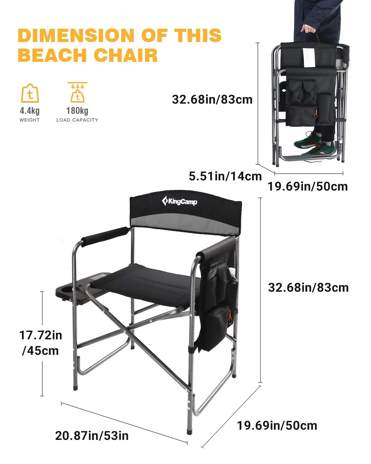Heavy Duty Folding Camping Chair with Side Table Pockets for Outdoor Sports Fishing, Custom
