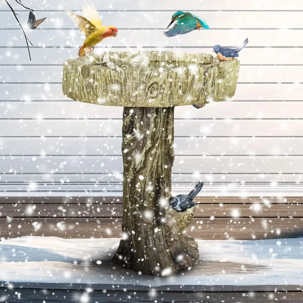 SunJet 24.4 Inch Heigh Wood-Concrete Bird Bath with Decorative aux Bird – birdbath Rustic & Long-Lasting Design, Enhances Garden