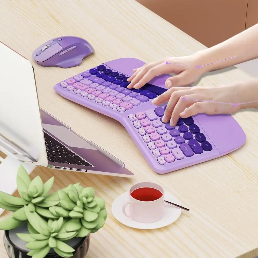 Wireless Keyboard and Mouse, Mechanical Gaming Set with Wrist Rest amp OTG amp Brush Ideal for Windows PC, Home, Office and Coll