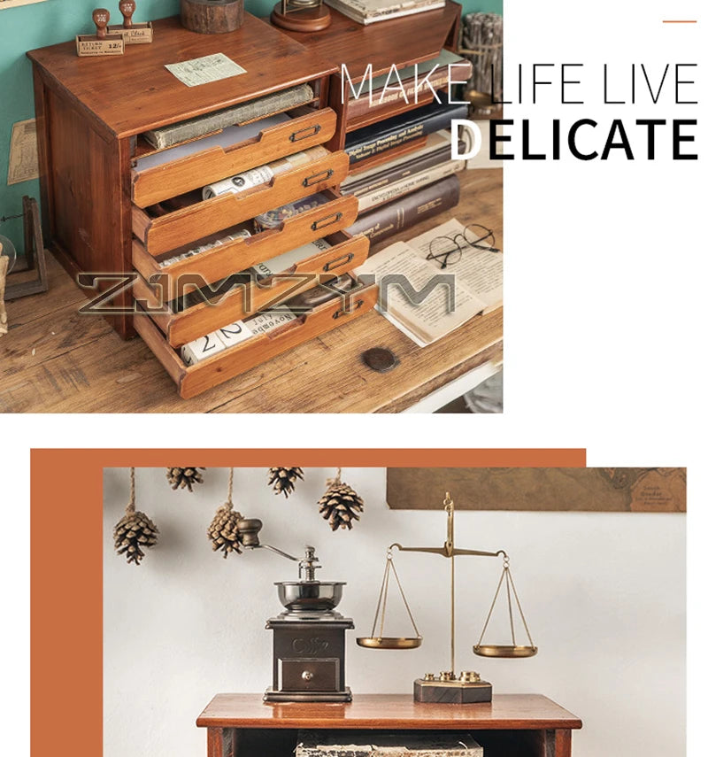 Desktop Organizer Drawer Style Storage Box Office Desk Multi Layer Document Stationery A4 Paper Solid Wood Tabletop Cabinet