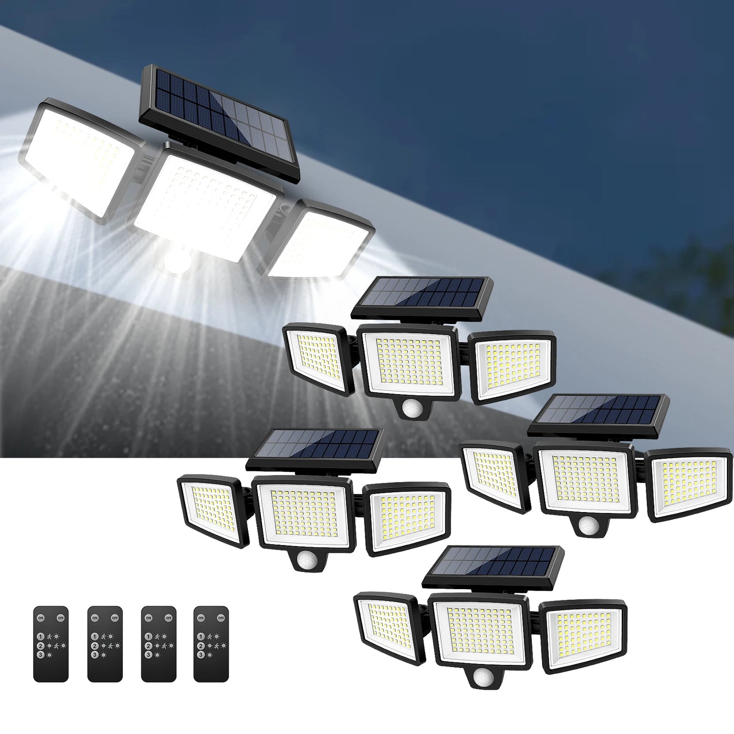 Outdoor Waterproof Solar Motion Light Three-Head LED Security Floodlight