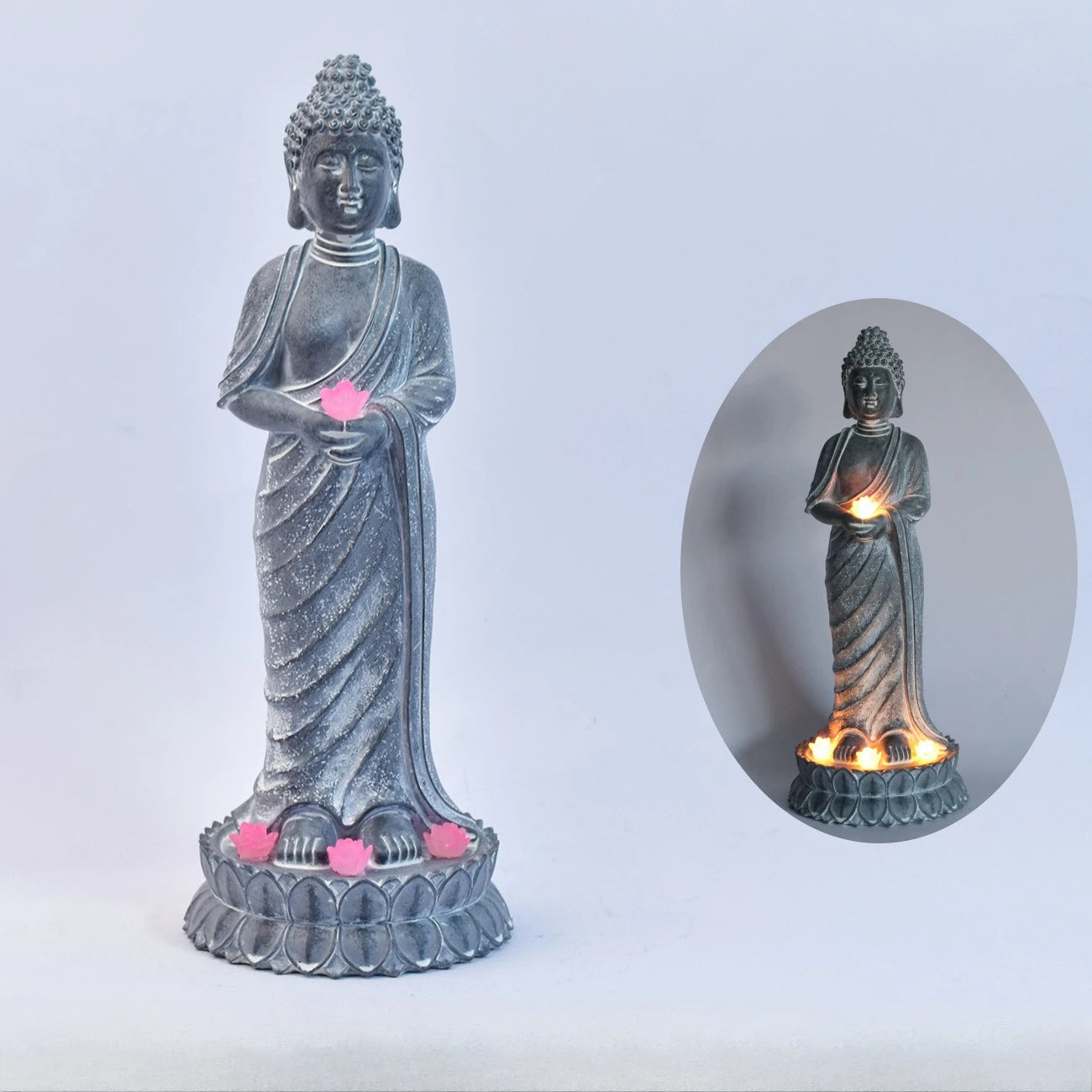Buddha Figurines, Chinese-style Zen Garden Statues Solar-powered Garden Lights Horticultural Landscape Decorations Resin