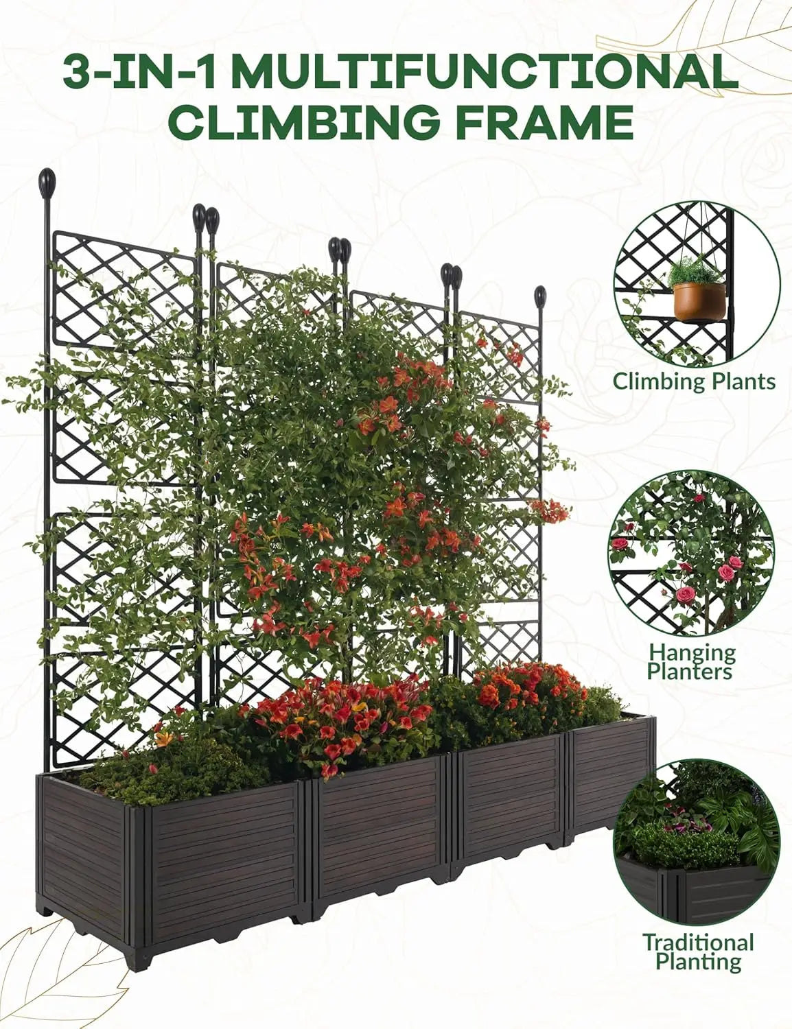Plastic Plant Box with Metal Trellis for Climbing Plants