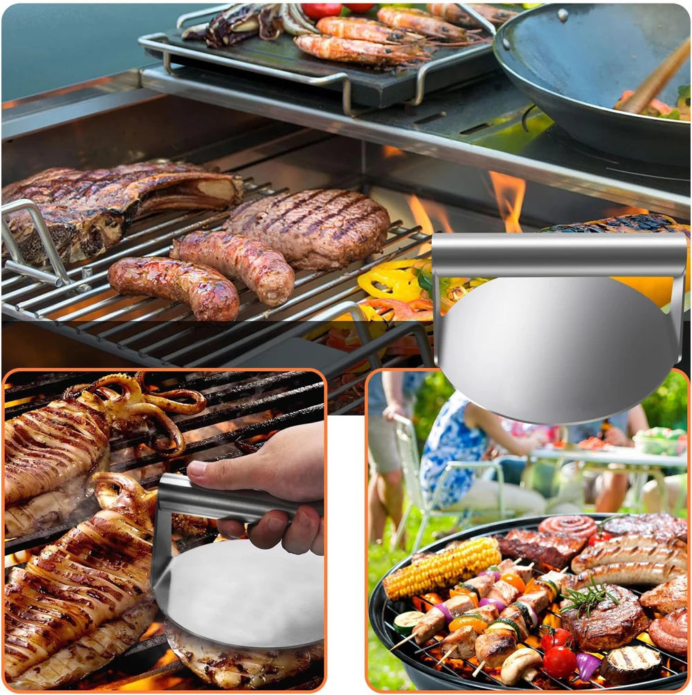 Hamburger Meat Press 430 Stainless Steel Circular Square Burger Meat Press Kitchen Tool Non-Stick Meat Press Plate