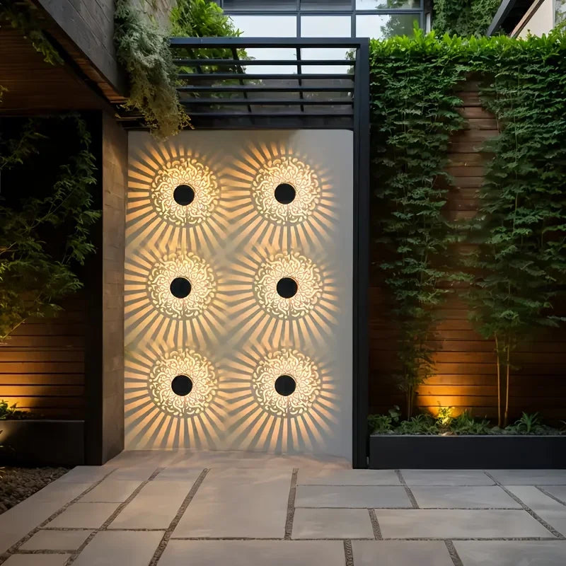 Outdoor LED Solar Fences and Wall Lights, Metal Mandala Lights, for Gardens, Lawns, Estates, Fences, Corridors, Lawns, Porches