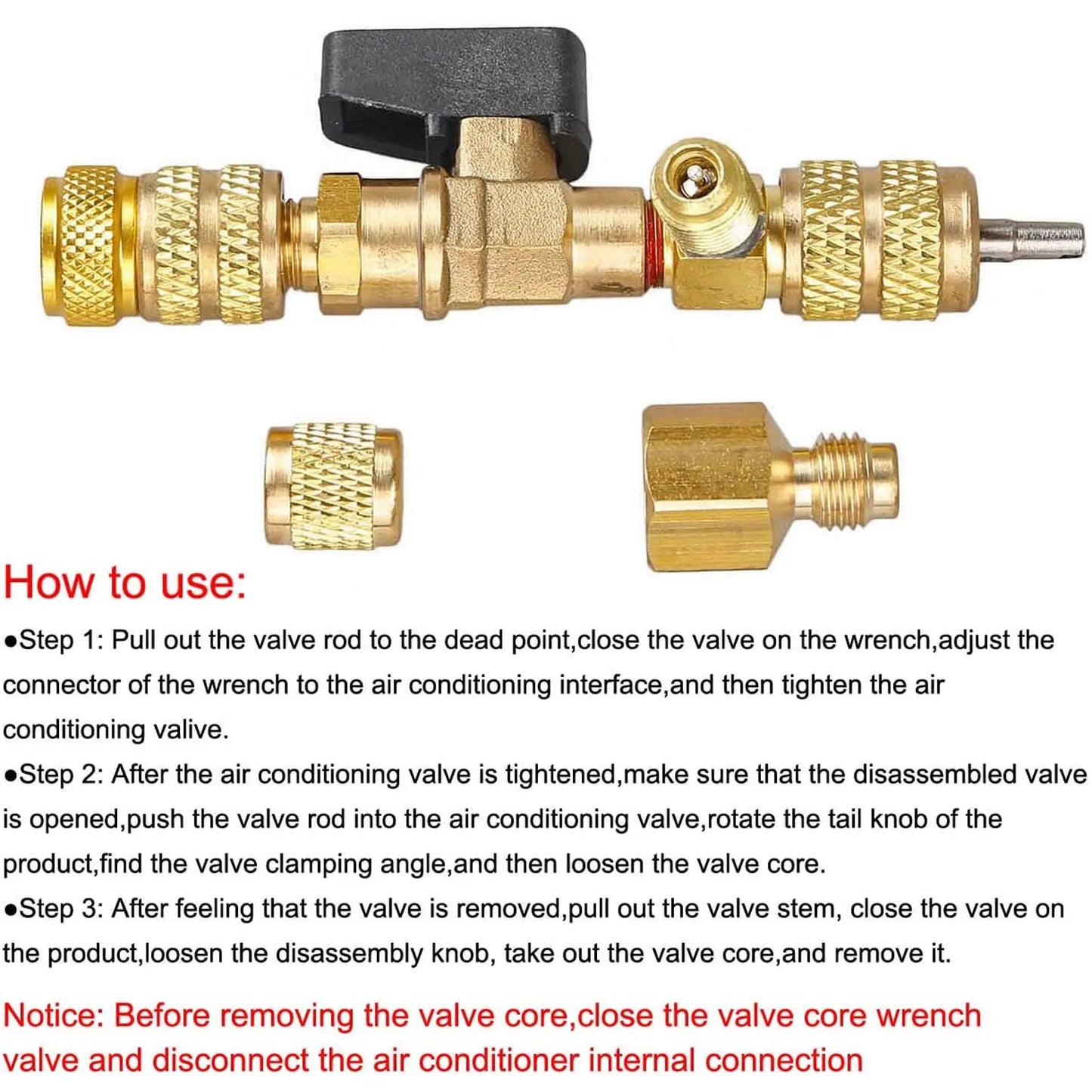 Dual Size 1/4" & 5/16" Port Valve Core Remover Installer Kit Tool with 10PCS 5v1 Valve Cores and Double Head for Refrigerant