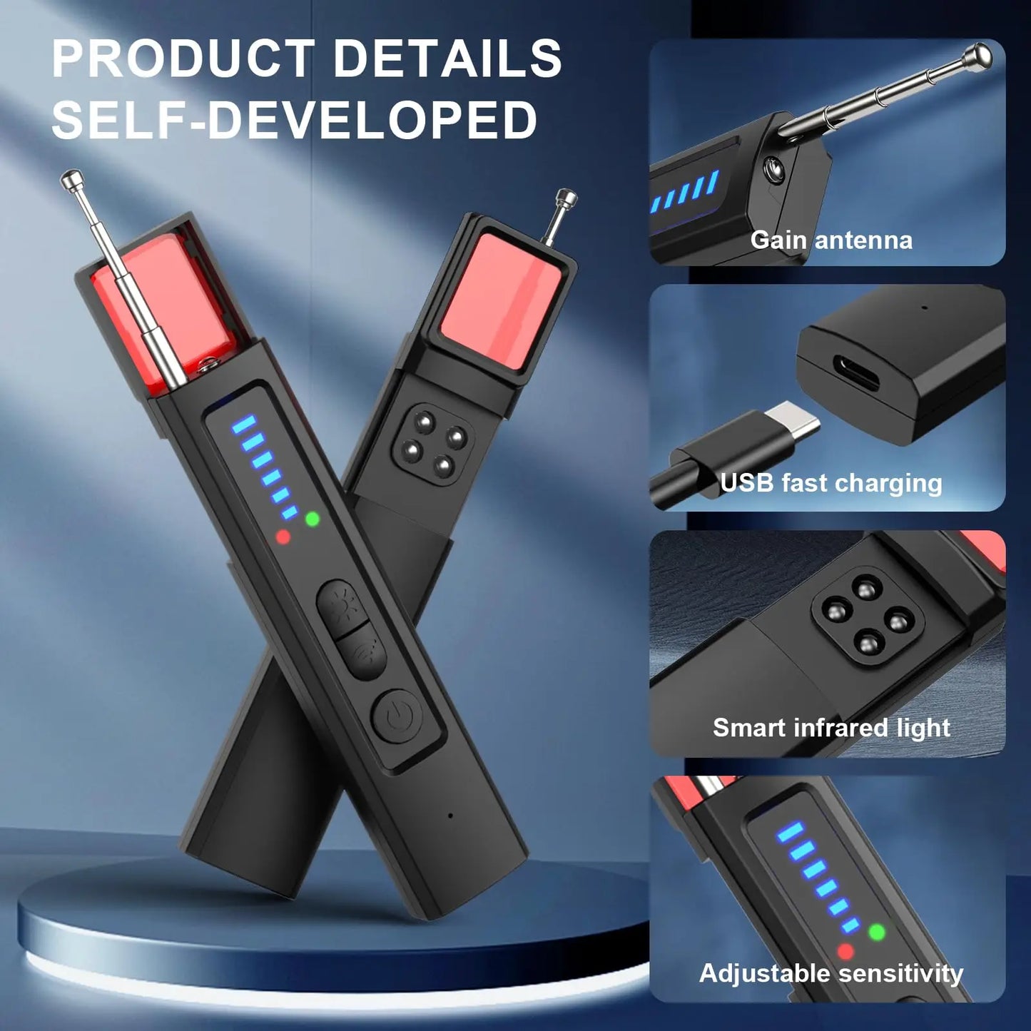 6-in-1 Anti-Spy Hidden Camera Detector GPS Tracker Finder RF Signal Eavesdropping Device Scanner for Hotel Travel Privacy