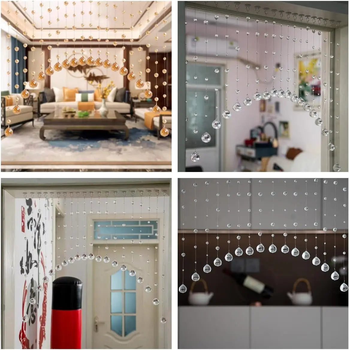 20 Strings Crystal Beaded Curtain, Arched Doorway Room Divider, Hanging Door Curtain for Home, Coffee House, Bedroom