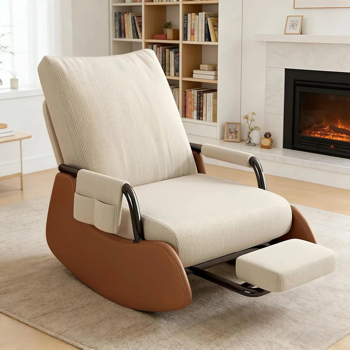 Rocking Chair Nursery, Upholstered Glider Rocking Chair with Side Pocket and Adjustable High Backrest, Foldable, Customized