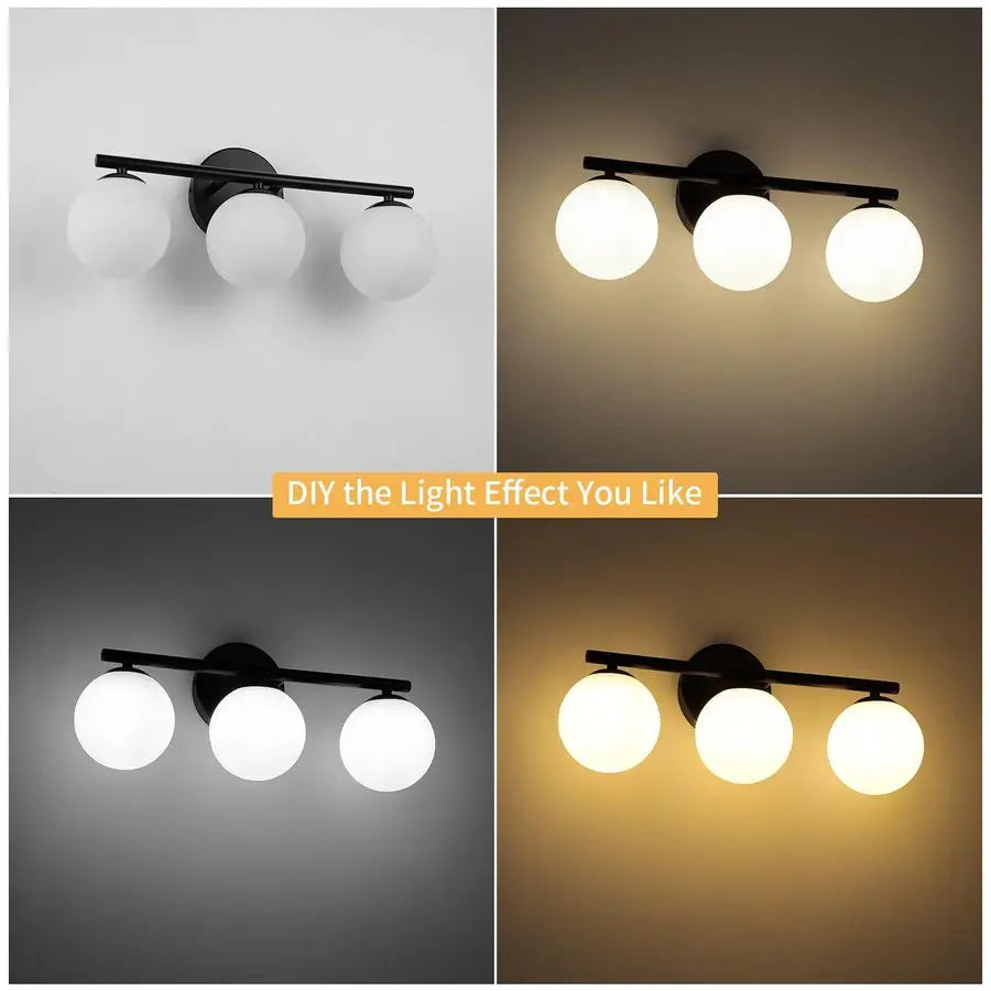 Globe Bathroom Light Fixtures 3Light Vanity Light with Plastic Milk White Globe Shades 11.81 inch Wall Sconce Lighting Over Mirr