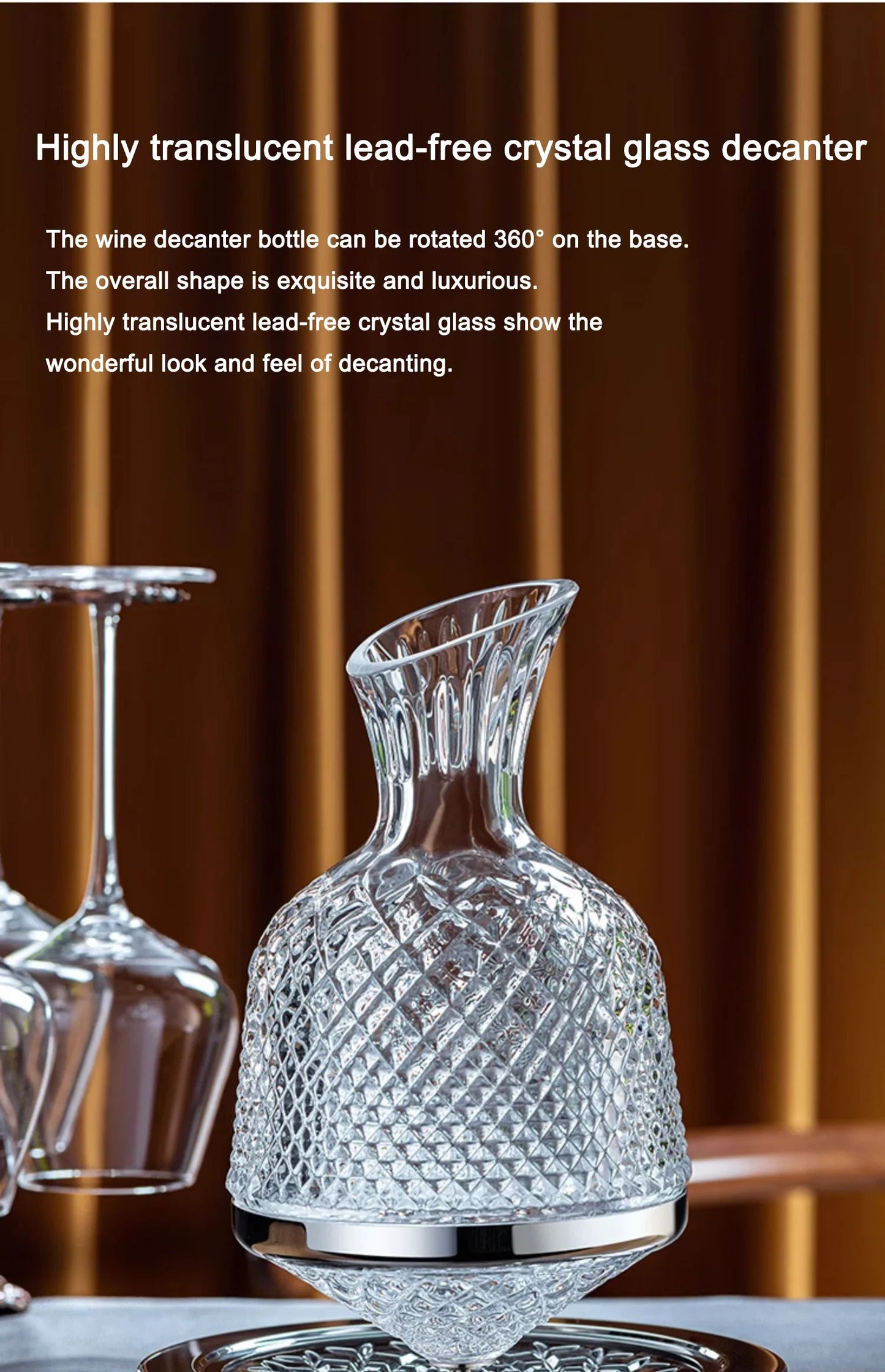 Spinning Crystal Red Wine Decanter, 360 ° Rotating Decanters, Lead-free Glass, Wine Accessories, 1500ml