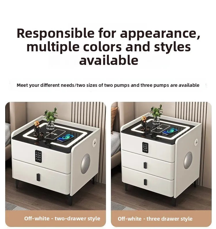 Smart Multifunctional Bedside Table with Wireless ChargerTouch Control 3-Color LEDLightModern Nightstand with Solid Wood