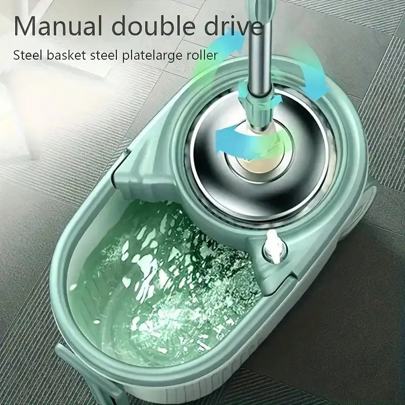 360° Spin Mop And Bucket System With Wringer - 61" Stainless Steel Handle & 2 Microfiber Refills, Self-Cleaning Floor Mop For Tile, Hardwood, Laminate Floors (Green)