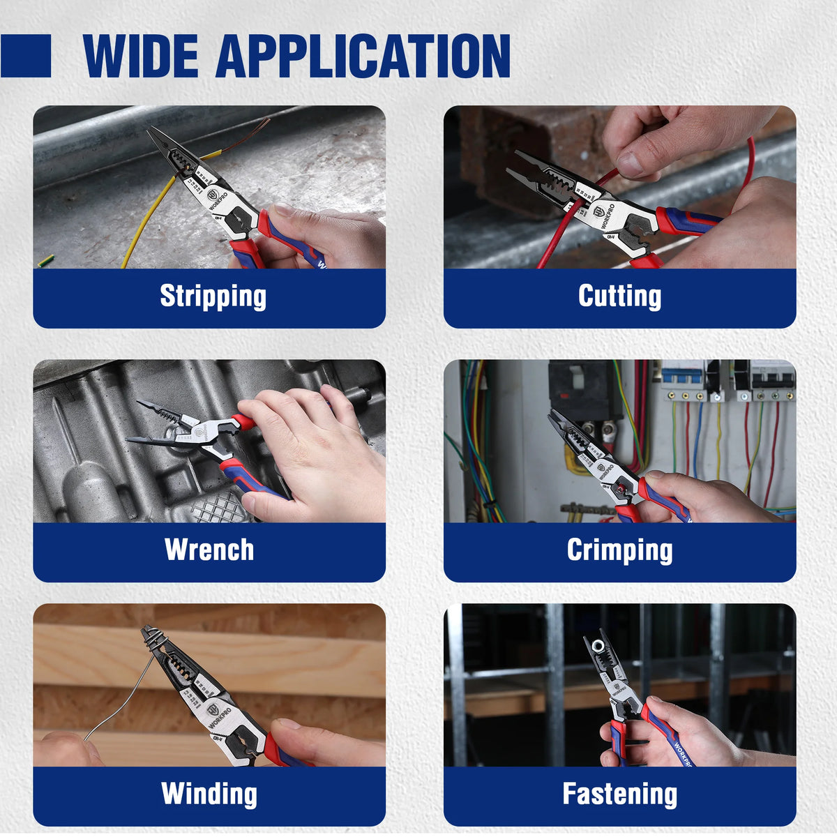 WORKPRO Needle Nose Pliers Hardware Tools Universal Wire Cutters Electrician Multifunctional Universal Diagonal Pliers