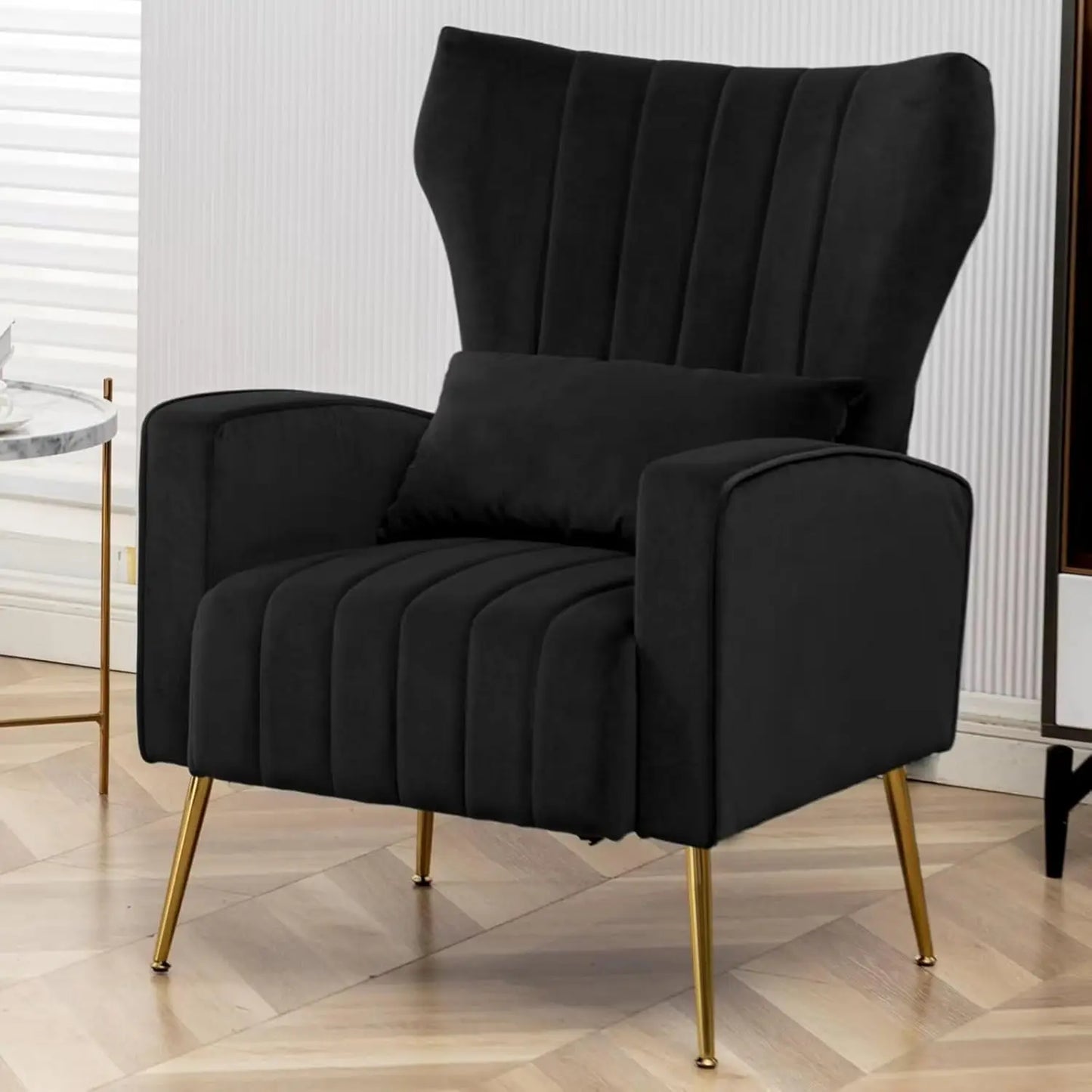 Beige Wingback Armchair Upholstered Reading Chair Bedroom Living Room Small Spaces with Pillow Customized
