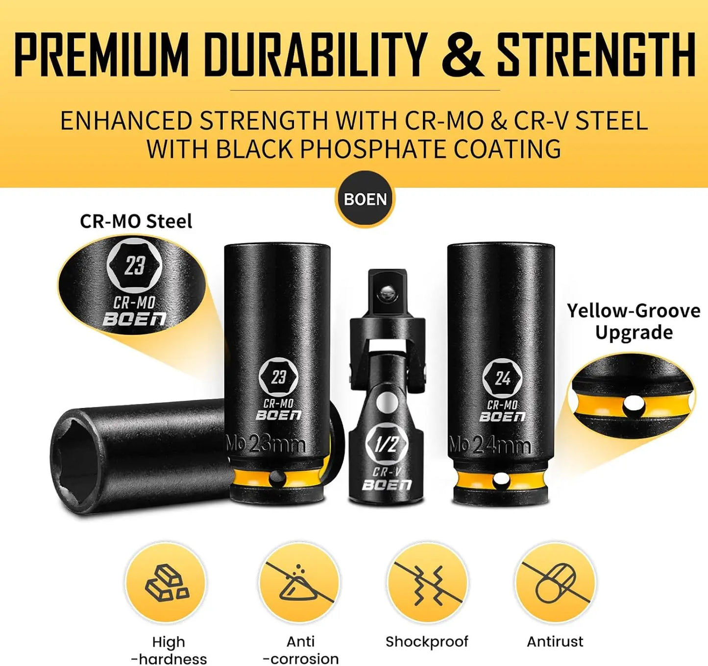 BOEN Pro Deep Impact Socket Set Metric Premium CRMO