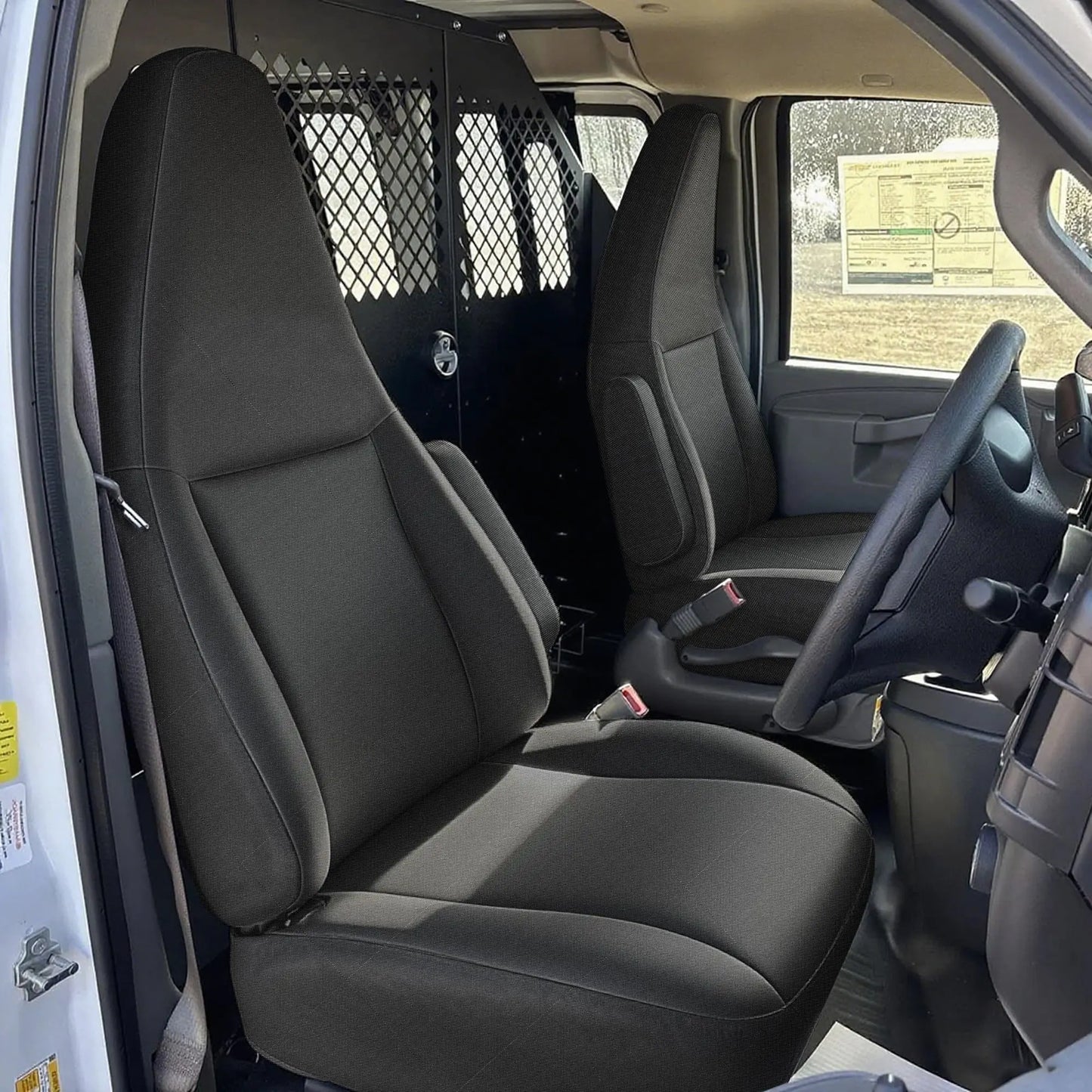 600D Heavy Duty Seat Covers for Chevy Express 2010-2025 Front Bucket Seats, Durable Oxford Protective Covers with Handle Access,
