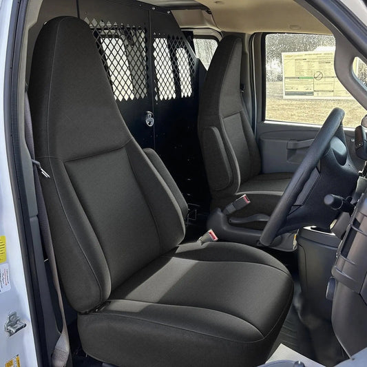 600D Heavy Duty Seat Covers for Chevy Express 2010-2025 Front Bucket Seats, Durable Oxford Protective Covers with Handle Access,
