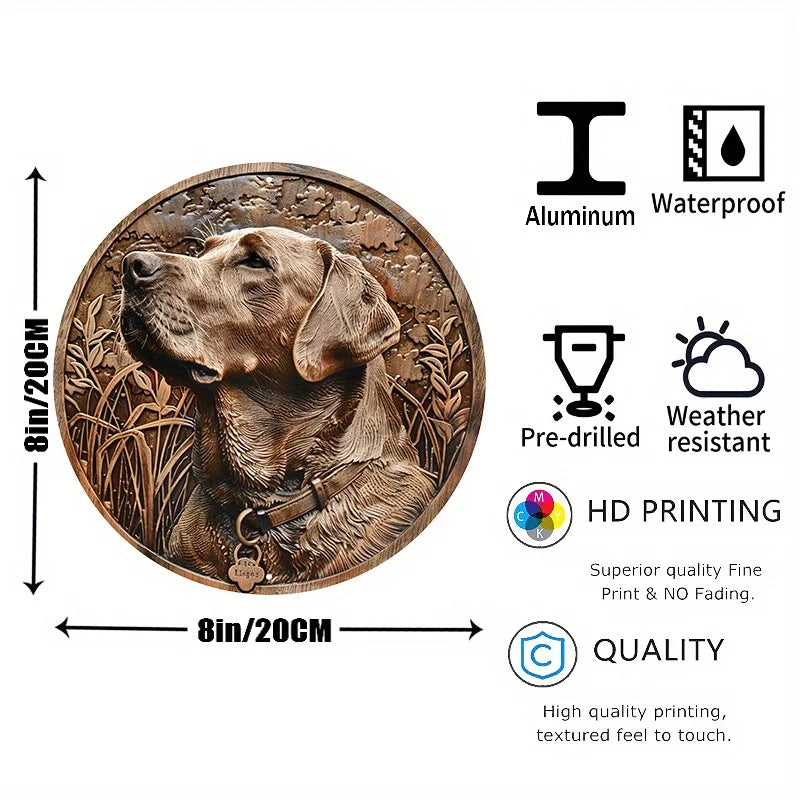 Aluminum Circular Metal Sign Plaque, Engraved Wooden Labrador Retriever Dog Plaque, Wall Art, Home Decor, 8x8Inch, 1Pc