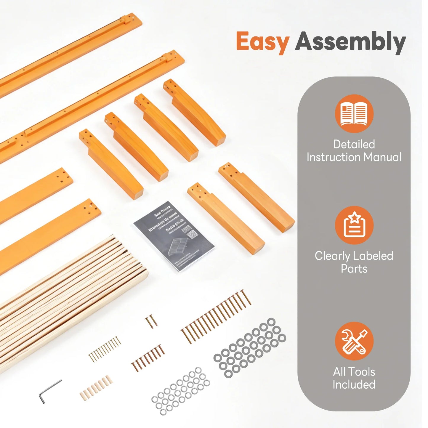 MCQ 16 Inch Thick Solid Wood Bed Frame 700 lbs Capacity Platform Bedframe with Wooden Slats Support Noise-Free No Box Spring Needed Easy Assembly
