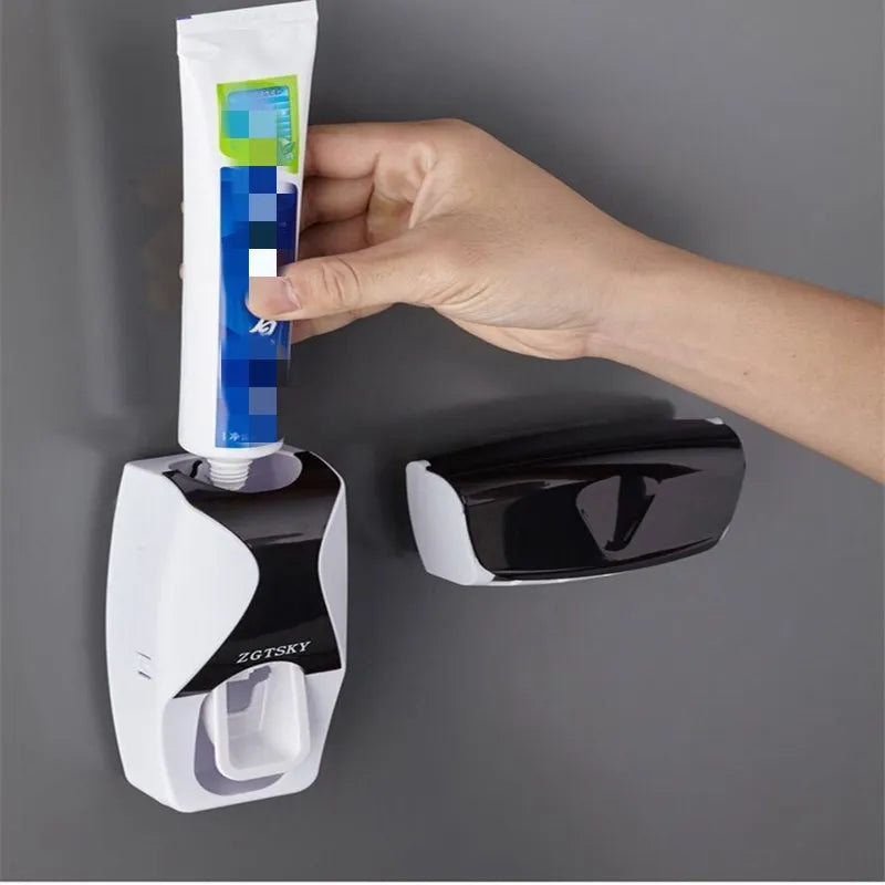 Automatic Toothpaste Dispenser Wall Mount Dust-proof Toothbrush Holder Wall Mount Storage Rack Bathroom Accessories Set Squeezer