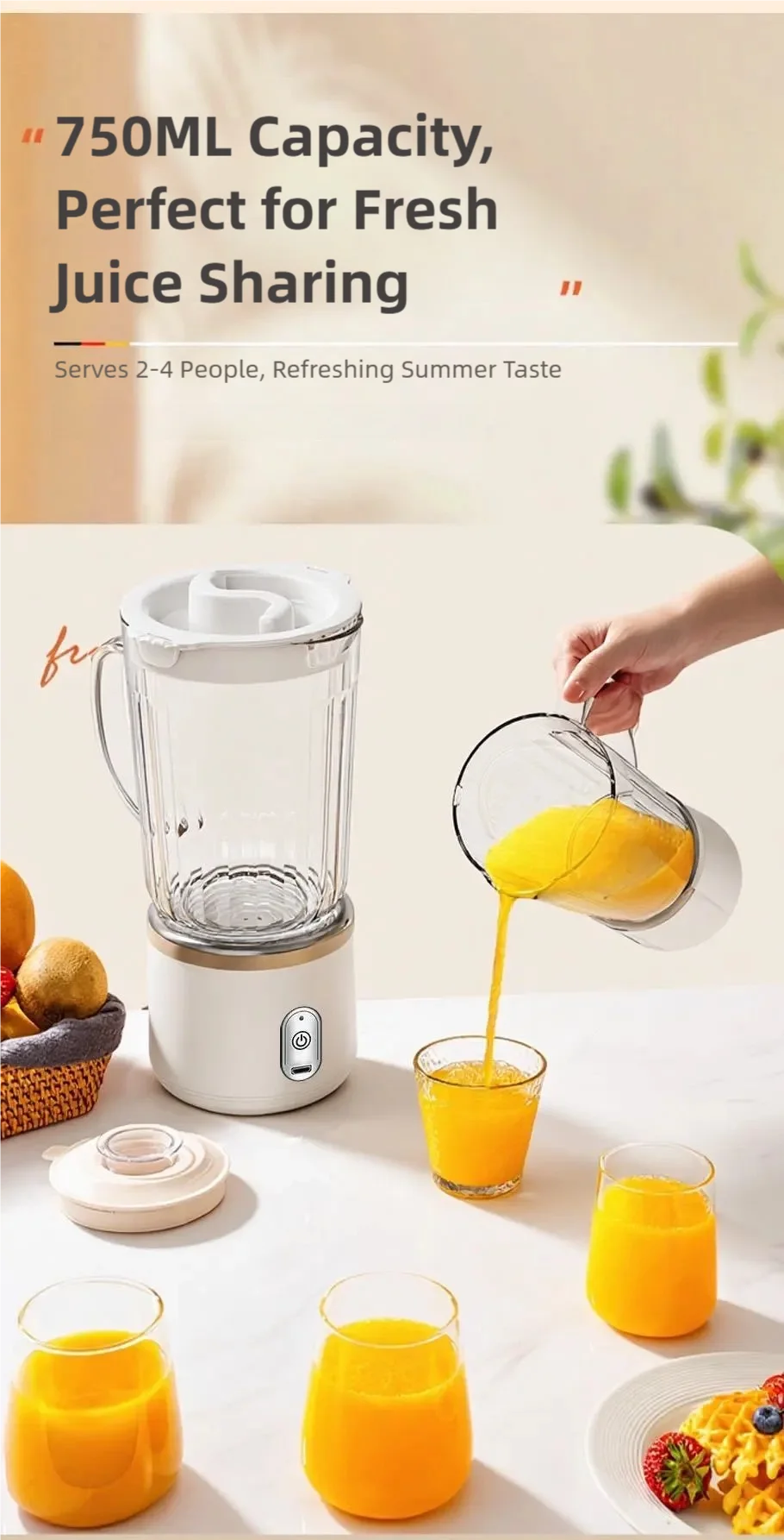 Electric Juicer 4-Blade Three-Dimensional Blade Head Household Small Multi-Functional Portable Juicer Blenders Food Processors