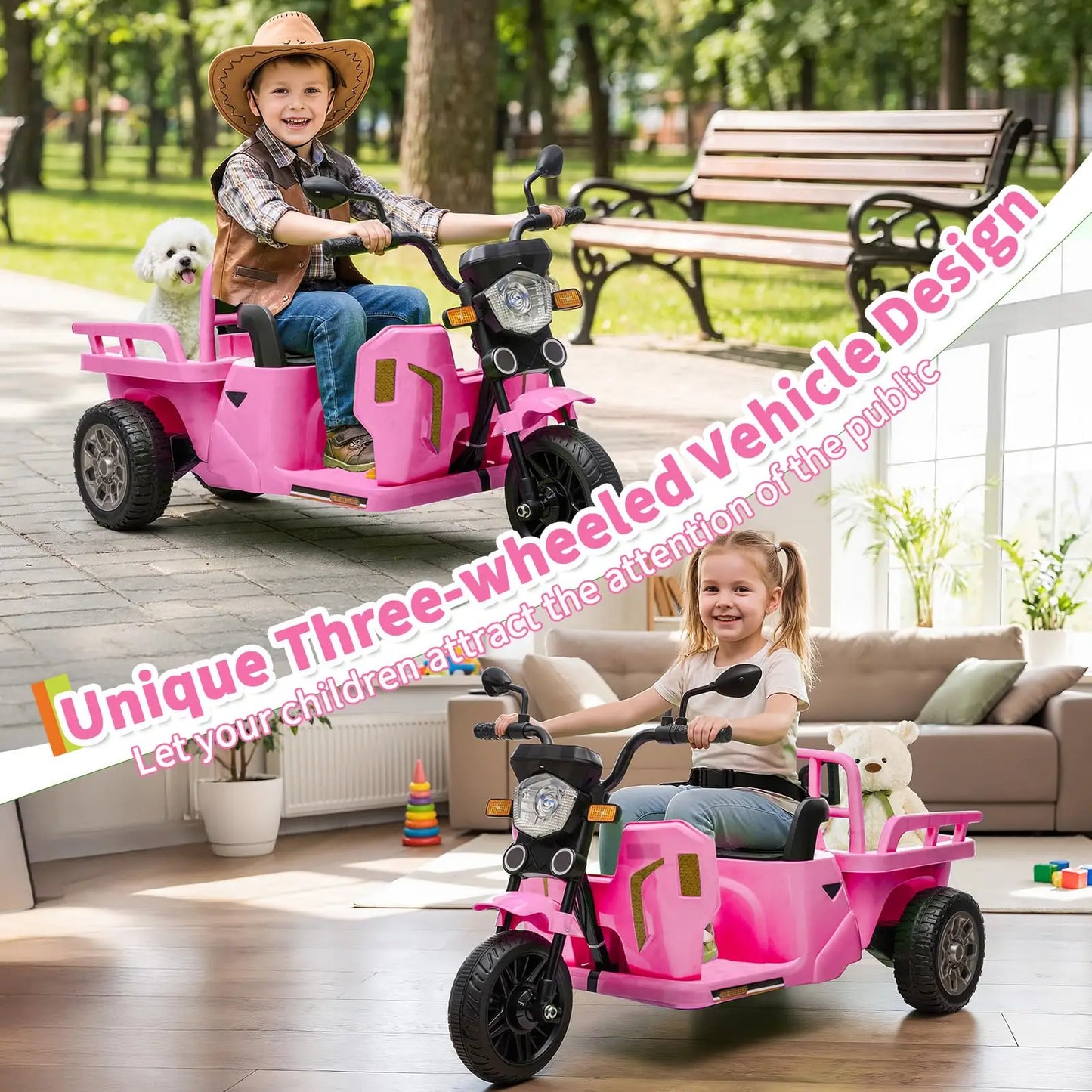 Kids Electric Tricycle Ride On Motorcycle With Bluetooth Music