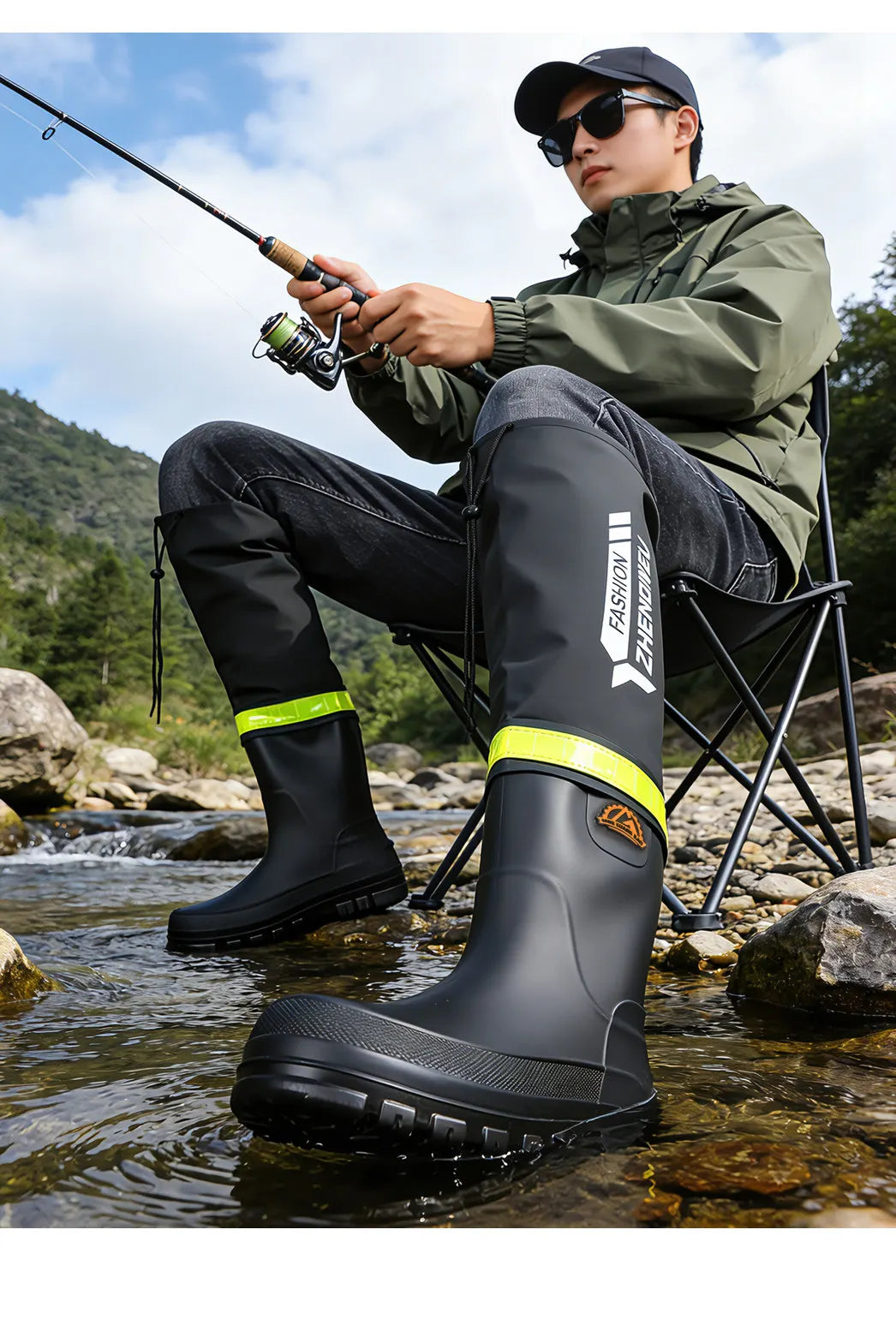 Foldable outdoor high-top rain boots men's lure waterproof anti-slip lure fishing wading boots rice transplanting stream tracing