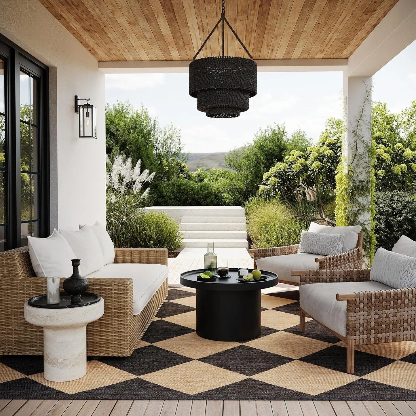 Dark Grey 6ft7in Square Stain Resistant Indoor Outdoor Patio Deck Garden Area Rug, Customized