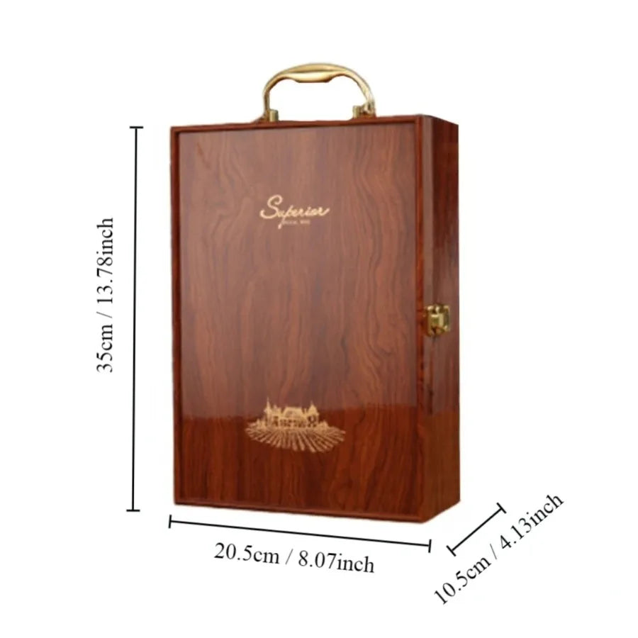 Double Leather Box Wine Bottle Box Luxury Handle Wooden Wine Box Organizer Gift Wood Wine Holder for Red Wine Champagne