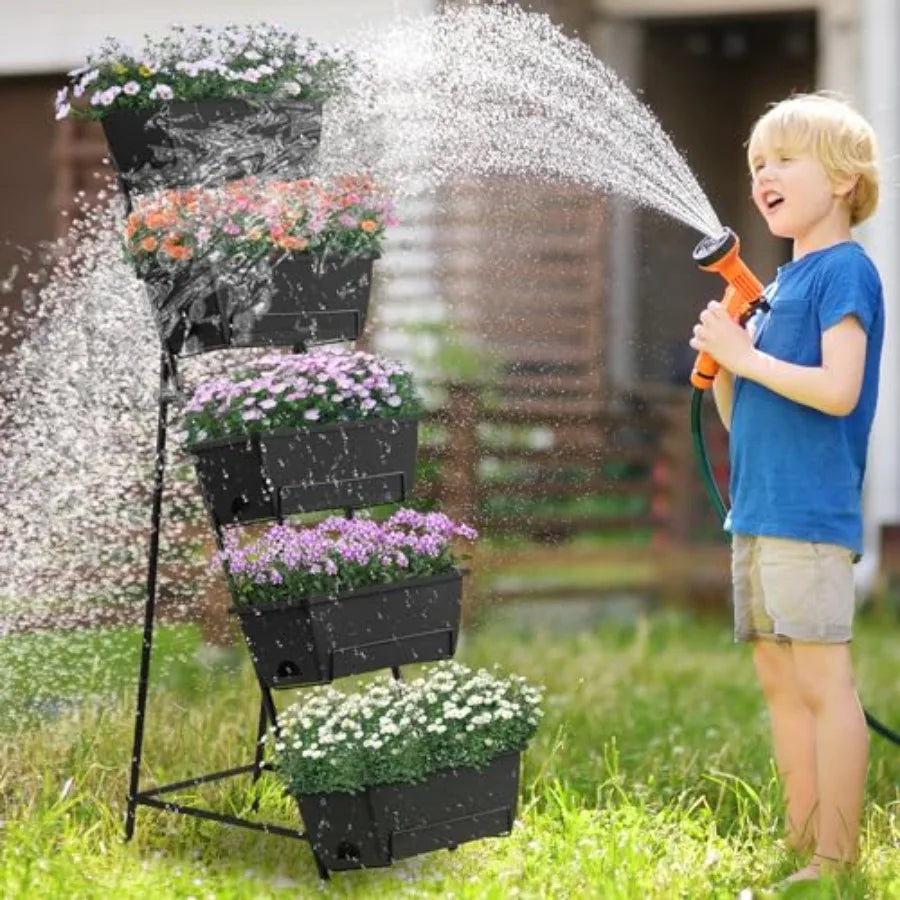 5 Tier Vertical Raised Garden Bed Planter Box, Vertical Raised Bed with Drainage Holes for Indoor Outdoor Herbs Flowers Vegetab