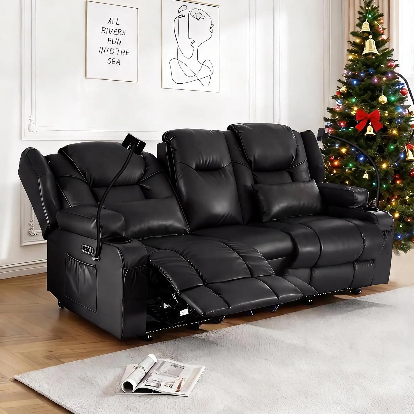 Power Recliner Loveseat for Living Room, Loveseat Sofa with Center Console, USB Type-C Port, PU Leather Chair with, Customized