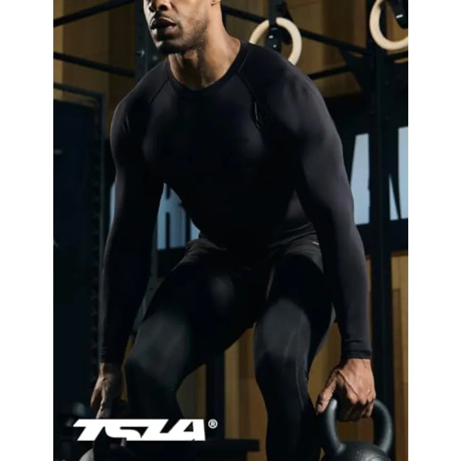 TSLA Men's UPF 50+ Compression Shirts Cool Dry Long Sleeve Athletic Tops Sports Baselayer Workout Shirt