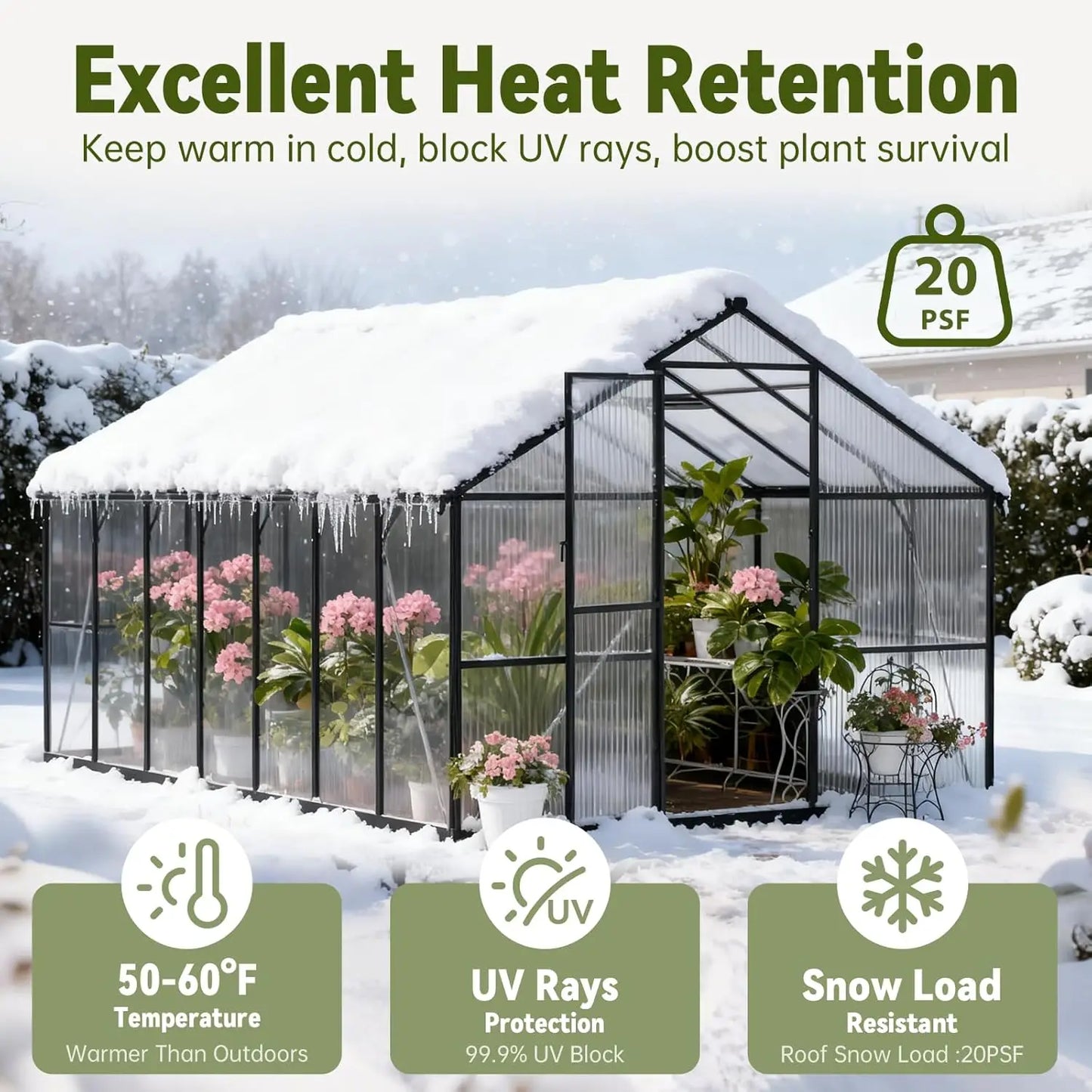 8x14 FT Outdoor Greenhouse – Heavy-Duty Aluminum Frame, Polycarbonate Panels, Easy Assembly for Backyard Garden. Customized